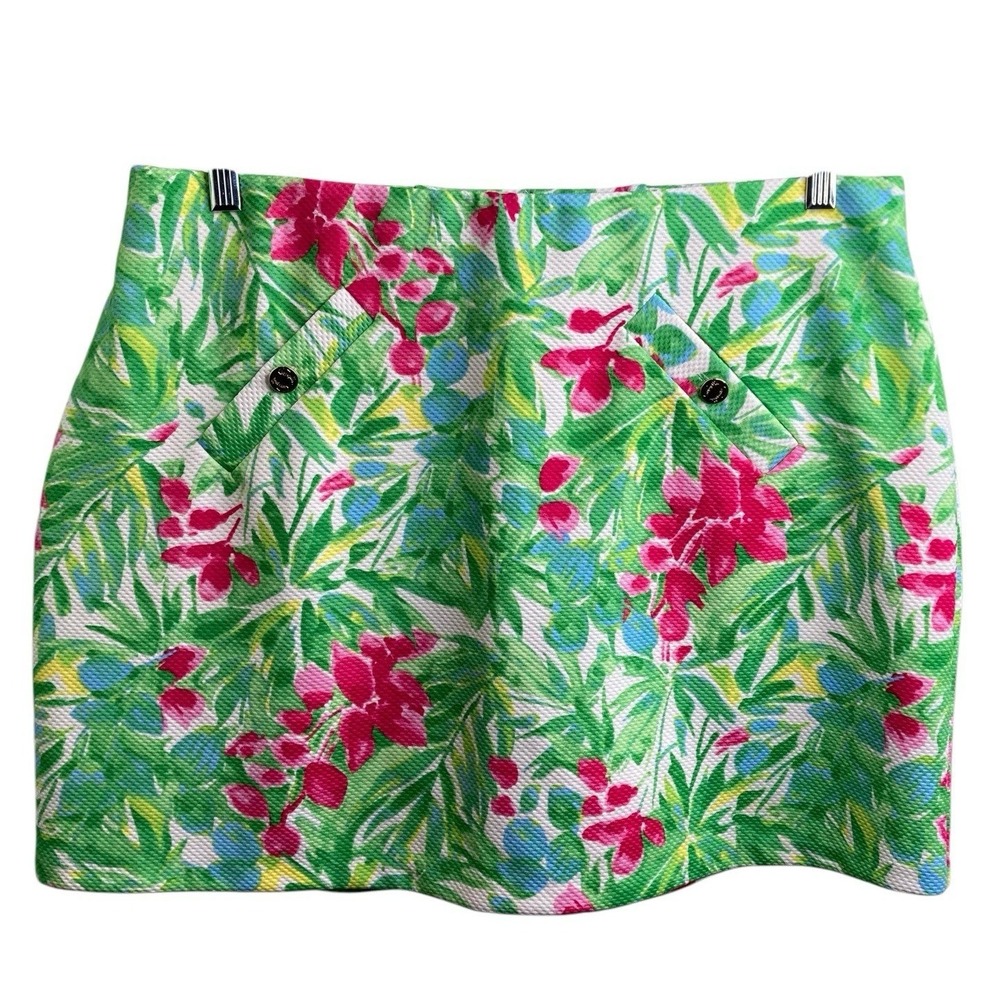 PAPPAGALLO Women's Green Topical Isabel Mini Skirt XL Preppy Old Money Resort